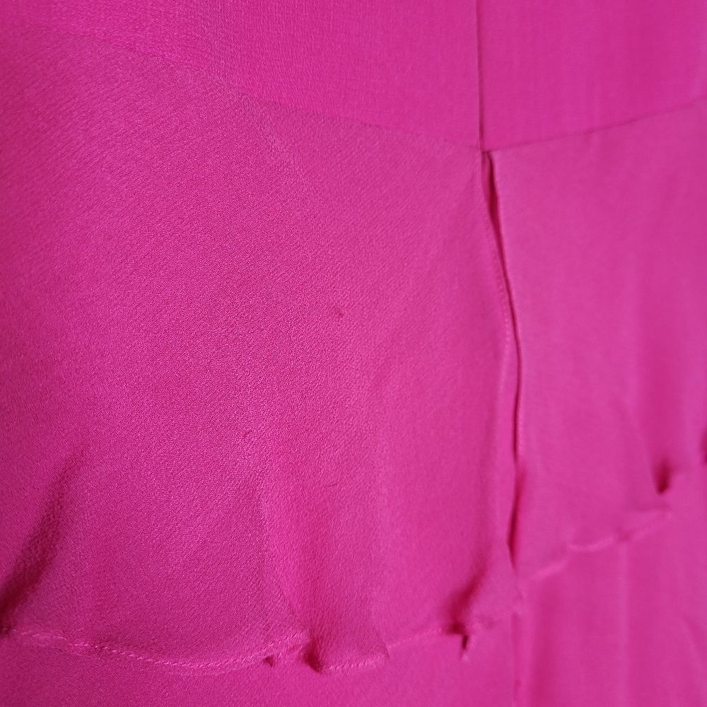 VINTAGE 90s magenta barbiecore tiered silk spaghetti strap formal dress M - Picture 6 of 12